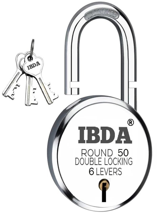 IBDA Small Lock 50mm | Round Lock and Key | Double Locking | 6 Levers' Technology | Rivetless Steel Body Padlock | Lock for Indoor use, Home, gate, Door, kadi, Channel, Chain, Shop, School, Warehouse - Image 1